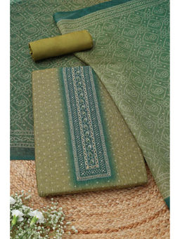 Soch - Green Chanderi Bandhani Unstitched Top and Bottom with Dupatta
