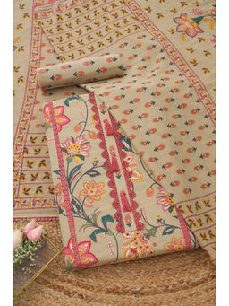 Soch - Beige Cotton Floral Unstitched Top and Bottom with Dupatta