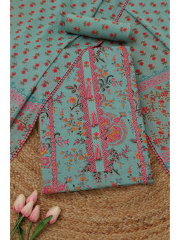 Soch - Teal Cotton Floral Unstitched Top and Bottom with Dupatta