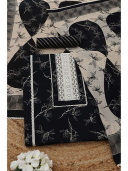 Soch - Black Cotton Botanical Unstitched Top and Bottom with Dupatta