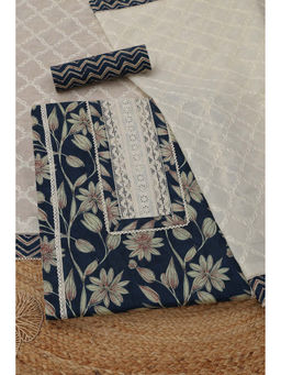 Soch - Navy Blue Cotton Floral Unstitched Top and Bottom with Dupatta