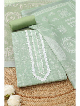 Soch - Green Linen Warli Unstitched Top and Bottom with Dupatta