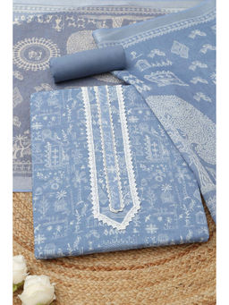 Soch - Grey Linen Warli Unstitched Top and Bottom with Dupatta