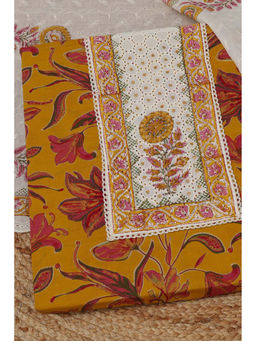 Soch - Mustard Cotton Botanical Unstitched Top and Bottom with Dupatta