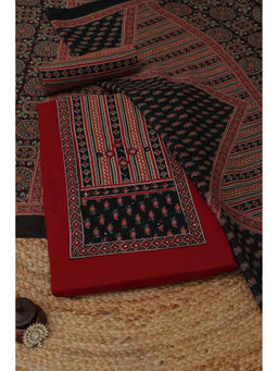Soch - Maroon Cotton Ethnic Motifs Unstitched Top and Bottom with Dupatta