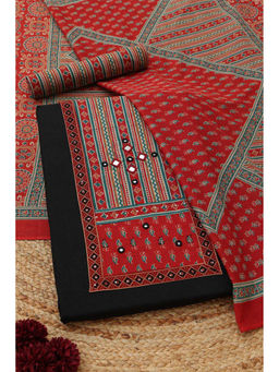 Soch - Black Cotton Ethnic Motifs Unstitched Top and Bottom with Dupatta