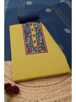 Soch - Mustard Cotton Botanical Unstitched Top and Bottom with Dupatta