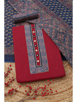 Soch - Magenta Cotton Ethnic Motifs Unstitched Top and Bottom with Dupatta