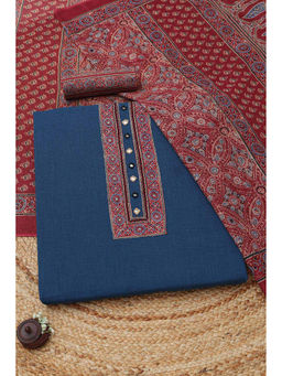 Soch - Blue Cotton Ethnic Motifs Unstitched Top and Bottom with Dupatta