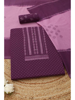 Soch - Purple Cotton Floral Unstitched Top and Bottom with Dupatta
