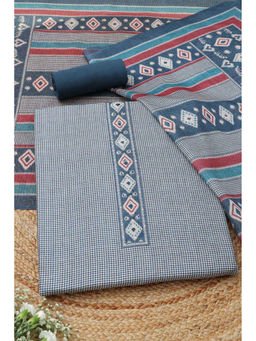 Soch - Blue Art Silk Printed Unstitched Top and Bottom with Dupatta