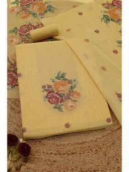 Soch - Yellow Chanderi Floral Unstitched Top and Bottom with Dupatta