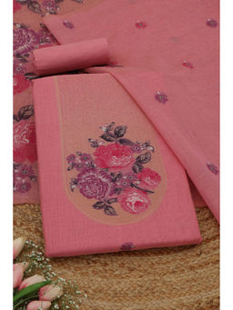 Soch - Blush Pink Chanderi Floral Unstitched Top and Bottom with Dupatta