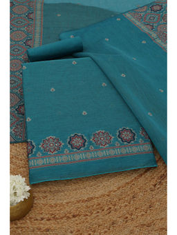 Soch - Turquoise Blue Chanderi Woven Design Unstitched Top and Bottom with Dupatta