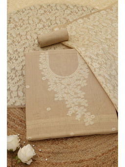 Soch - Beige Chanderi Woven Design Unstitched Top and Bottom with Dupatta