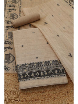 Soch - Beige Tussar Warli Unstitched Top and Bottom with Dupatta