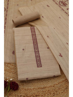 Soch - Beige Tussar Warli Unstitched Top and Bottom with Dupatta