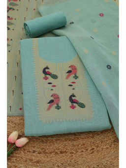 Soch - Powder Blue Chanderi Woven Design Unstitched Top and Bottom with Dupatta