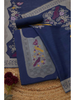 Soch - Navy Blue Silk Blend Zari Woven Unstitched Top and Bottom with Dupatta