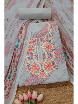 Soch - Powder Blue Linen Printed Unstitched Top and Bottom with Dupatta