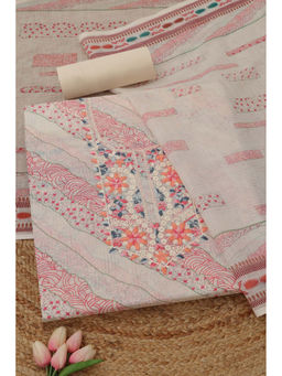 Soch - Beige Linen Printed Unstitched Top and Bottom with Dupatta