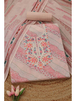 Soch - Peach Linen Printed Unstitched Top and Bottom with Dupatta