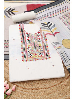 Soch - Off White Linen Printed Unstitched Top and Bottom with Dupatta