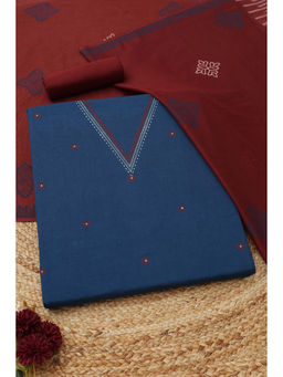Soch - Blue Cotton Ethnic Motifs Unstitched Top and Bottom with Dupatta
