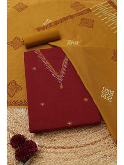 Soch - Maroon Cotton Ethnic Motifs Unstitched Top and Bottom with Dupatta