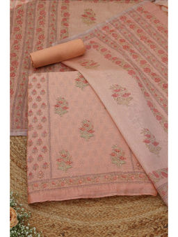 Soch - Peach Art Silk Floral Unstitched Top and Bottom with Dupatta