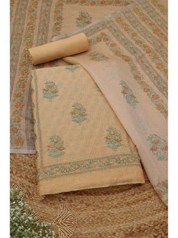 Soch - Yellow Art Silk Floral Unstitched Top and Bottom with Dupatta