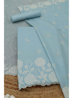 Soch - Powder Blue Cotton Floral Unstitched Top and Bottom with Dupatta