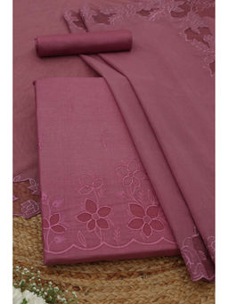 Soch - Onion Pink Mul Chanderi Floral Unstitched Top and Bottom with Dupatta