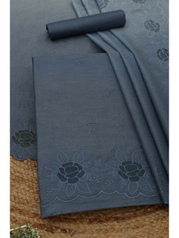 Soch - Navy Blue Mul Chanderi Floral Unstitched Top and Bottom with Dupatta