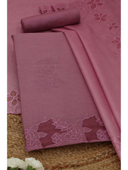 Soch - Onion Pink Mul Chanderi Floral Unstitched Top and Bottom with Dupatta