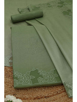 Soch - Sap Green Mul Chanderi Floral Unstitched Top and Bottom with Dupatta