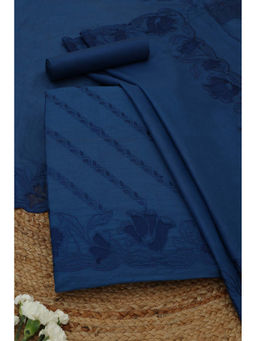 Soch - Navy Blue Mul Chanderi Floral Unstitched Top and Bottom with Dupatta