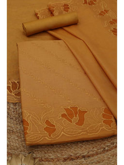 Soch - Mustard Mul Chanderi Floral Unstitched Top and Bottom with Dupatta