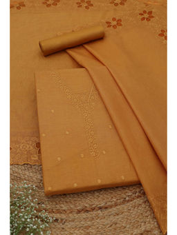 Soch - Mustard Mul Chanderi Floral Unstitched Top and Bottom with Dupatta