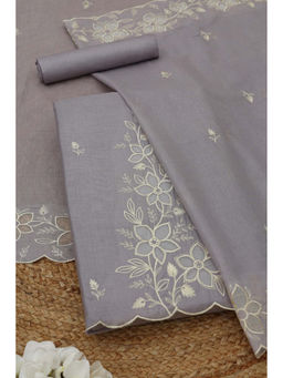 Soch - Grey Mul Chanderi Floral Unstitched Top and Bottom with Dupatta