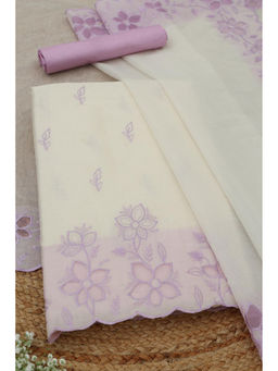 Soch - Off White Mul Chanderi Floral Unstitched Top and Bottom with Dupatta