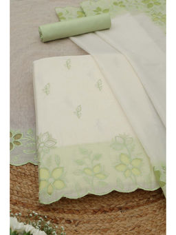Soch - Off White Mul Chanderi Floral Unstitched Top and Bottom with Dupatta