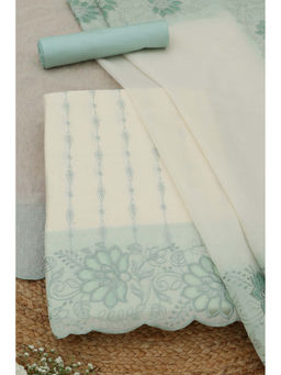 Soch - Off White Mul Chanderi Floral Unstitched Top and Bottom with Dupatta