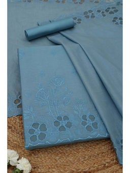 Soch - Blue Mul Chanderi Floral Unstitched Top and Bottom with Dupatta
