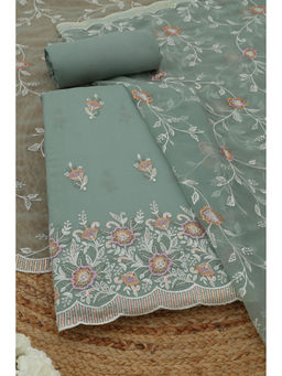 Soch - Olive Crinkle Chiffon Floral Unstitched Top and Bottom with Dupatta
