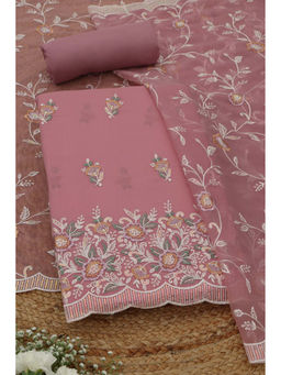 Soch - Pink Crinkle Chiffon Floral Unstitched Top and Bottom with Dupatta