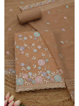 Soch - Beige Crinkle Chiffon Floral Unstitched Top and Bottom with Dupatta