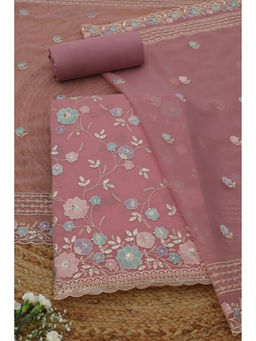 Soch - Pink Crinkle Chiffon Floral Unstitched Top and Bottom with Dupatta