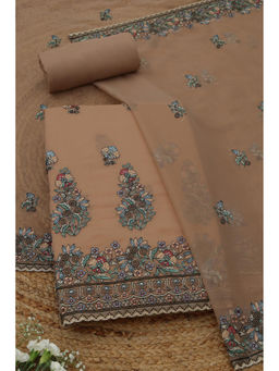 Soch - Beige Crinkle Chiffon Floral Unstitched Top and Bottom with Dupatta