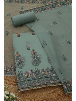 Soch - Olive Crinkle Chiffon Floral Unstitched Top and Bottom with Dupatta